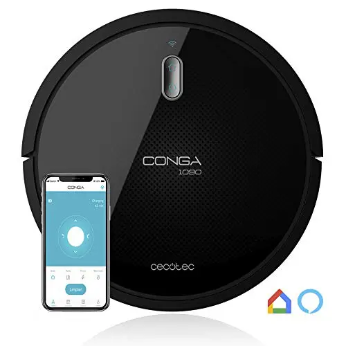 Cecotec Robot Aspirador Conga Serie 1090 Connected. Con App, Compatible con Alexa y Google Home con Cepillo Especial Mascotas, Muro magnético, 1400 Pa de Succión, Cubierta en Vidrio Templado